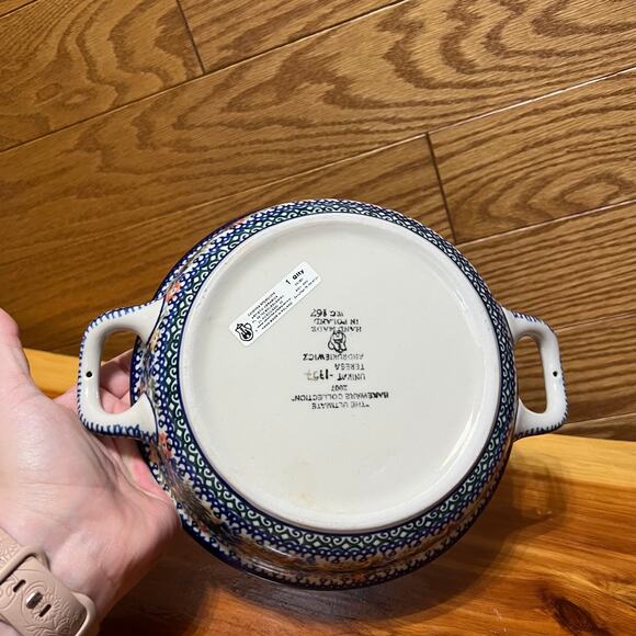 Polish Pottery UNIKAT Teresa Handled Bakeware Blue Floral Andrukiewicz 1757 - Picture 2 of 11